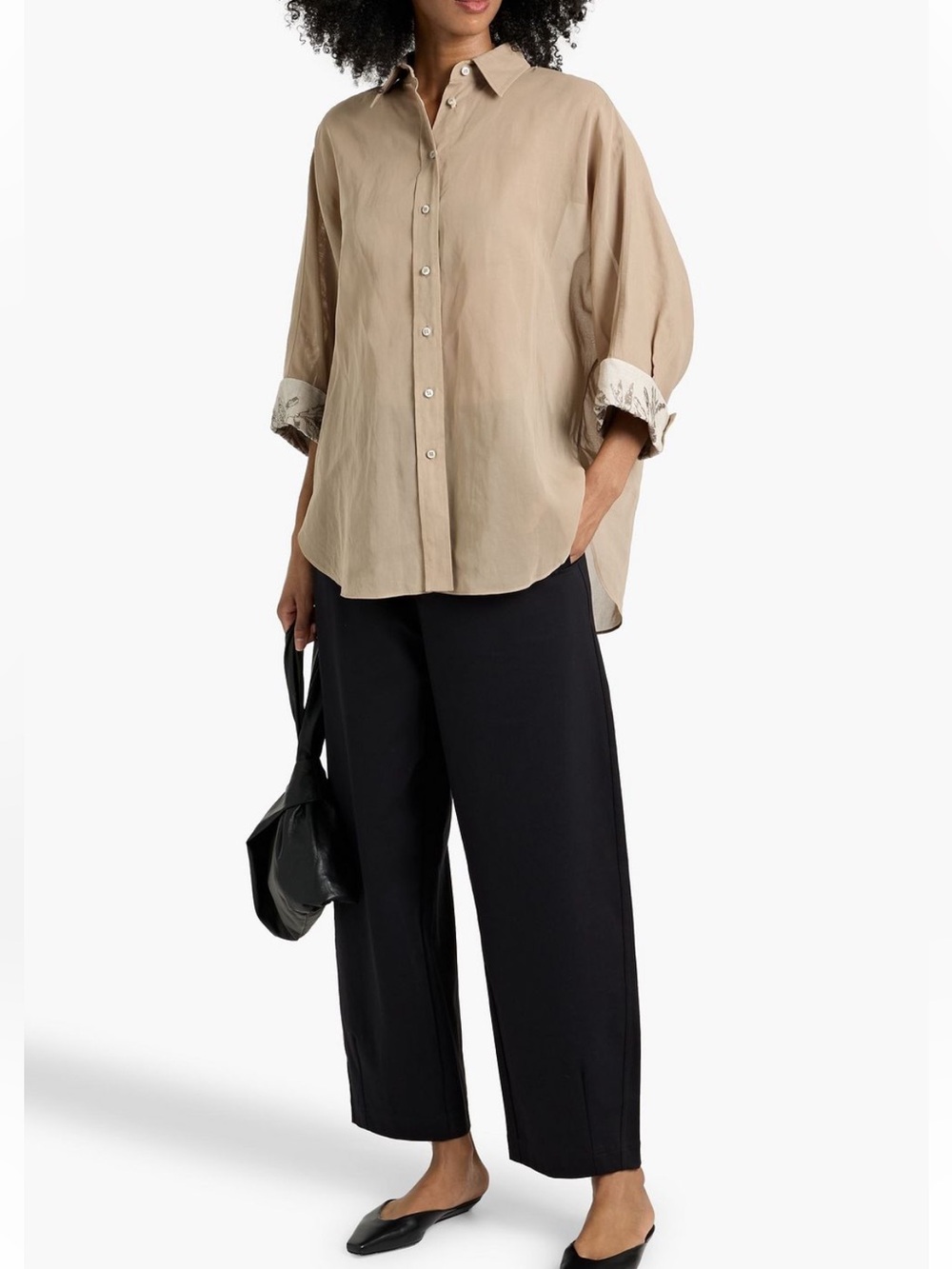 Brunello Cucinelli Metallic Embroidered Shirt XS mushroom